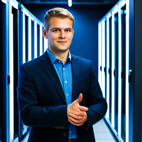 Home 4 A professional male cybersecurity engineer, fully clothed in modest business attire, stands confidently in a state-of-the-art datacenter server room. He gestures towards a massive rack of high-performance hardware appliances, including sleek firewalls, network switches, and IDS/IPS systems, all with blinking indicator lights. The environment is clean, well-lit, and represents robust, physical security infrastructure, emphasizing the power and speed of dedicated hardware in protecting critical networks. Natural pose, perfect anatomy, correct proportions, well-formed hands, proper finger count, natural body proportions. Professional photography, high quality, safe for work, appropriate content, family-friendly.