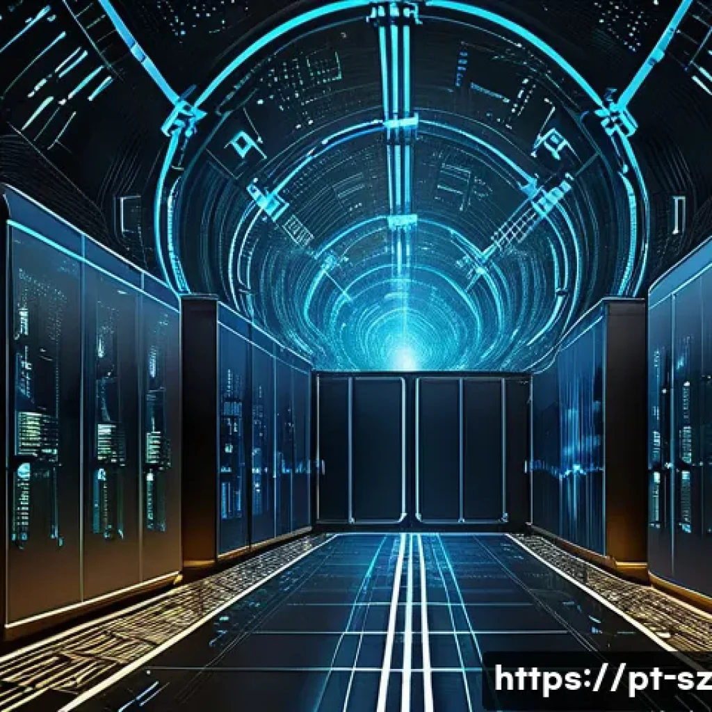 지능형 위협 탐지 시스템과 사이버 공격 유형 - **Prompt:** A futuristic and dynamic visualization of an intelligent cybersecurity system. The centr...