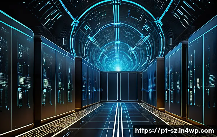 지능형 위협 탐지 시스템과 사이버 공격 유형 - **Prompt:** A futuristic and dynamic visualization of an intelligent cybersecurity system. The centr...