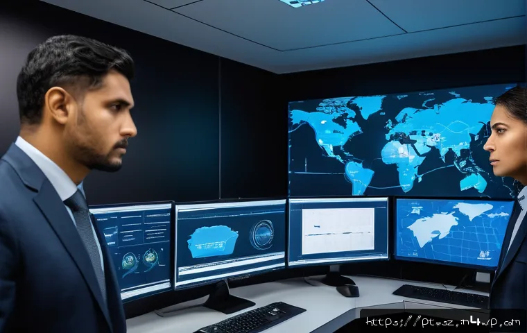지능형 위협 탐지 시스템의 성과 분석 도구 - A modern cybersecurity operations center with diverse Brazilian professionals actively monitoring mu...