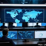 Home 19 위협 탐지 시스템의 보안 취약점 점검 방법 - A modern cybersecurity operations center with diverse IT professionals analyzing multiple large digi...