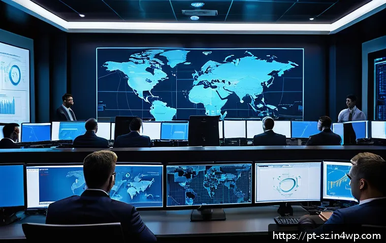 위협 탐지 시스템의 보안 취약점 점검 방법 - A modern cybersecurity operations center with diverse IT professionals analyzing multiple large digi...