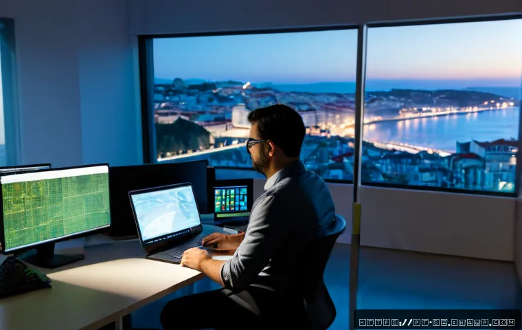 Home 17 지능형 위협 탐지 시스템의 기술적 장벽 극복 방법 - Photorealistic cybersecurity operations room in Lisbon, Portugal, with a diverse team of analysts co...